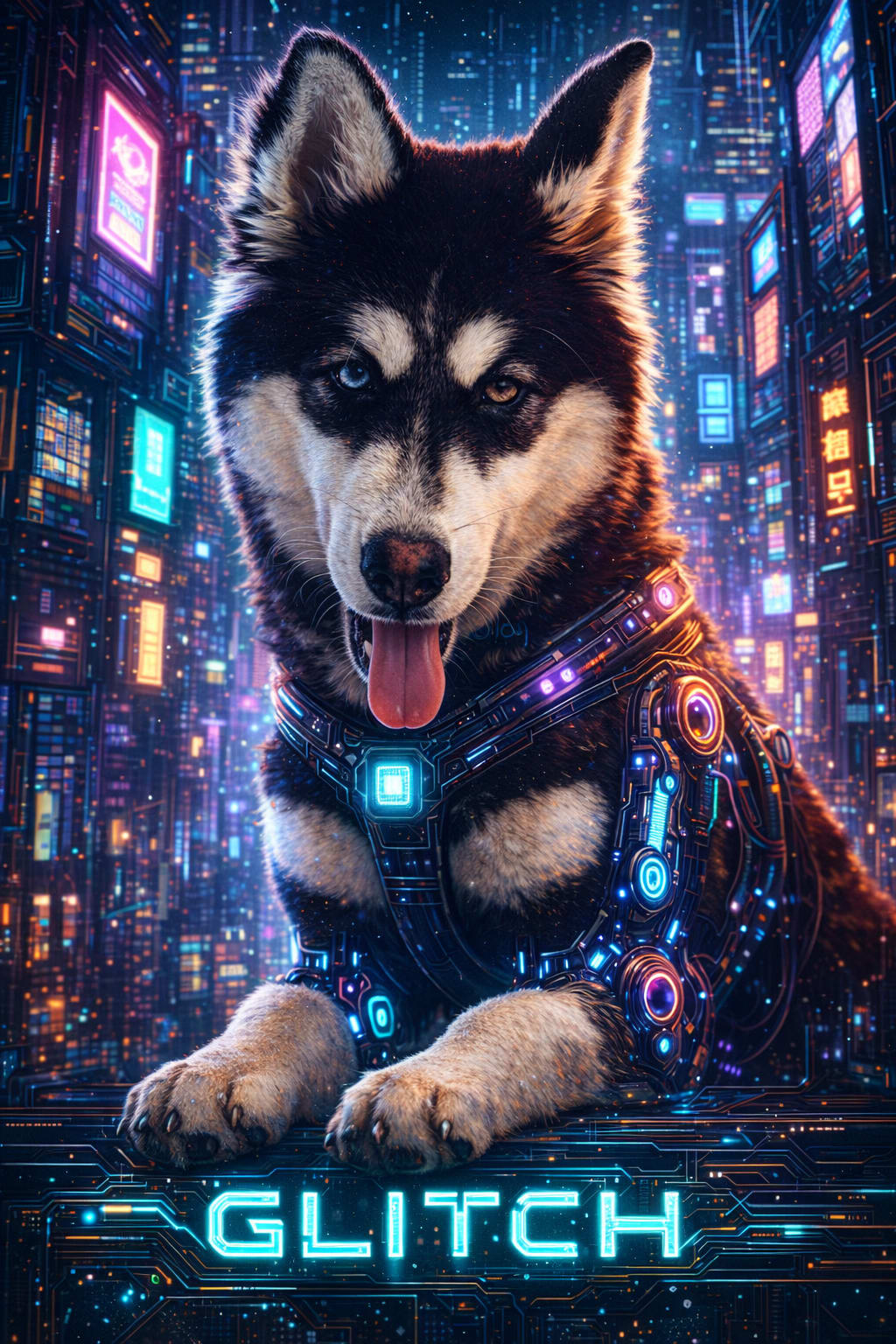 Cyberpunk pet portrait style