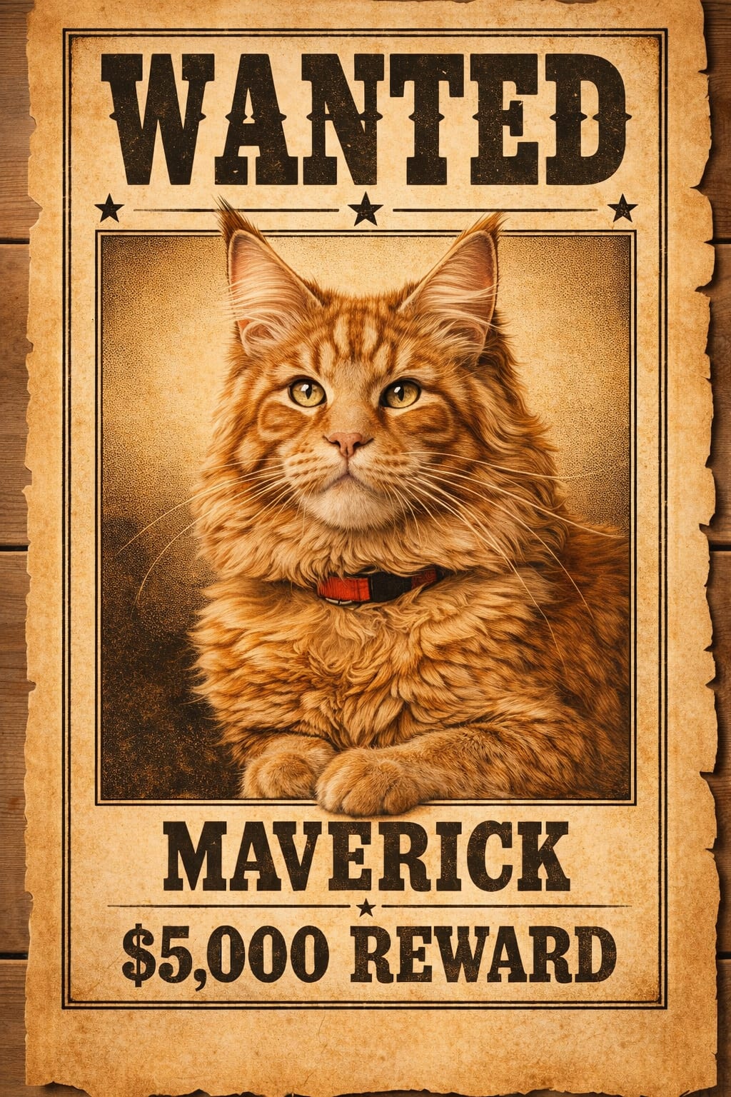 funny pet portrait wanted poster with distressed vintage edges