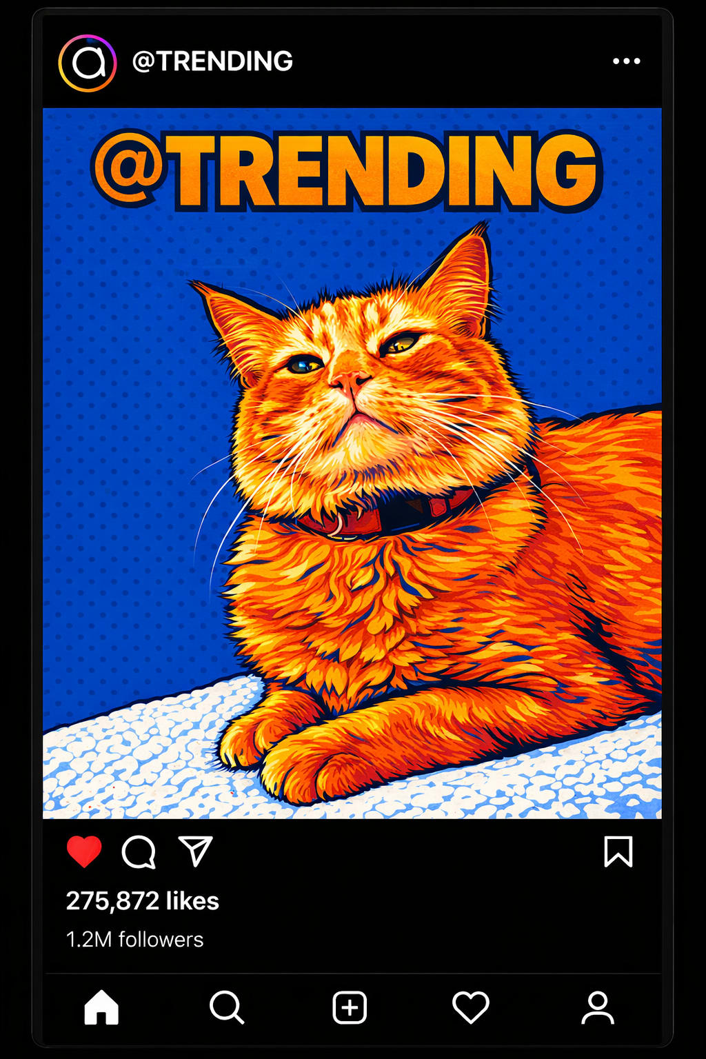 Bold illustrated pet portrait in a high-contrast feed-ready graphic style