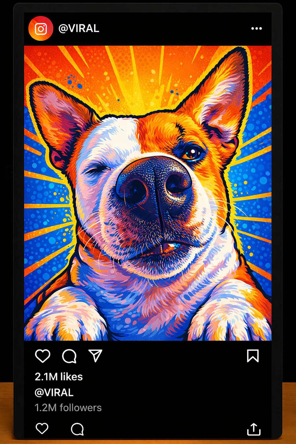 Cartoon pet portrait printed on acrylic, framed and ready to hang