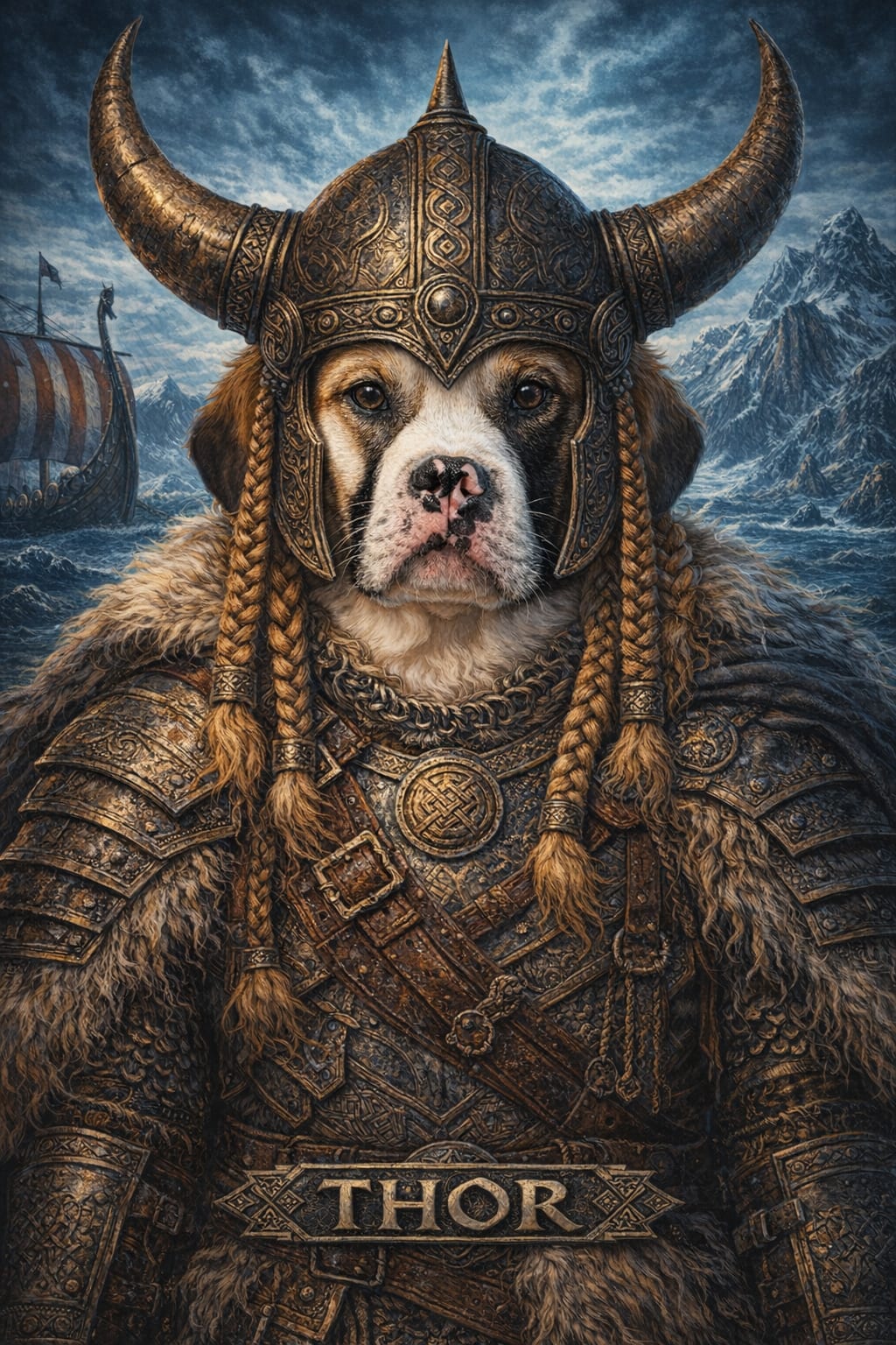 Viking pet portrait style