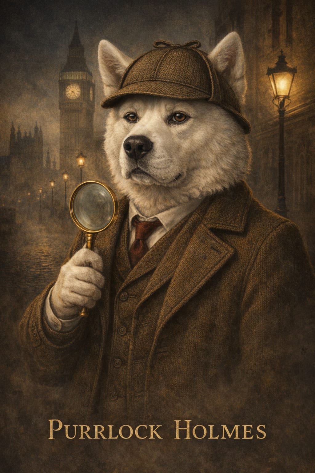 victorian pet portrait of a beagle in a tweed deerstalker cap