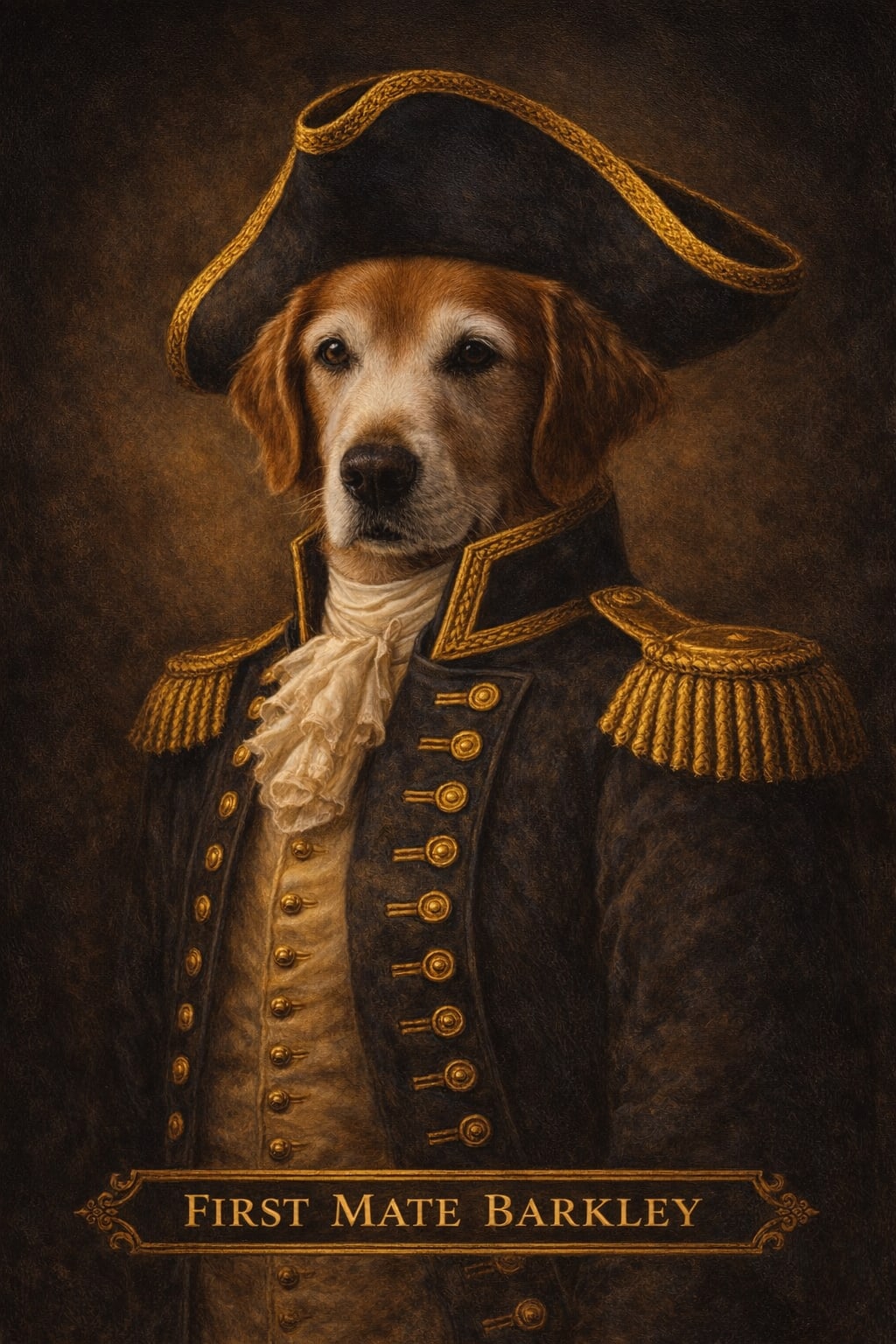 Custom AI oil painting portrait of a pet as a naval commander