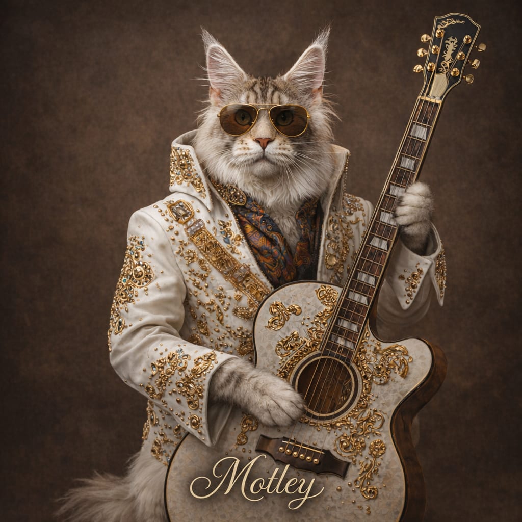 rhinestone pet portrait of a poodle holding a jeweled guitar