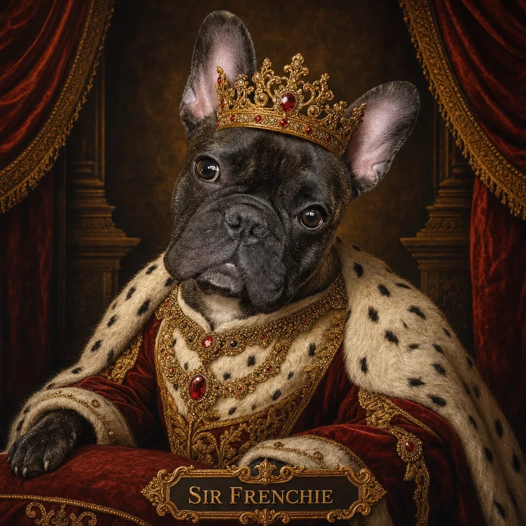 Royal King custom dog portrait — transformed from photo