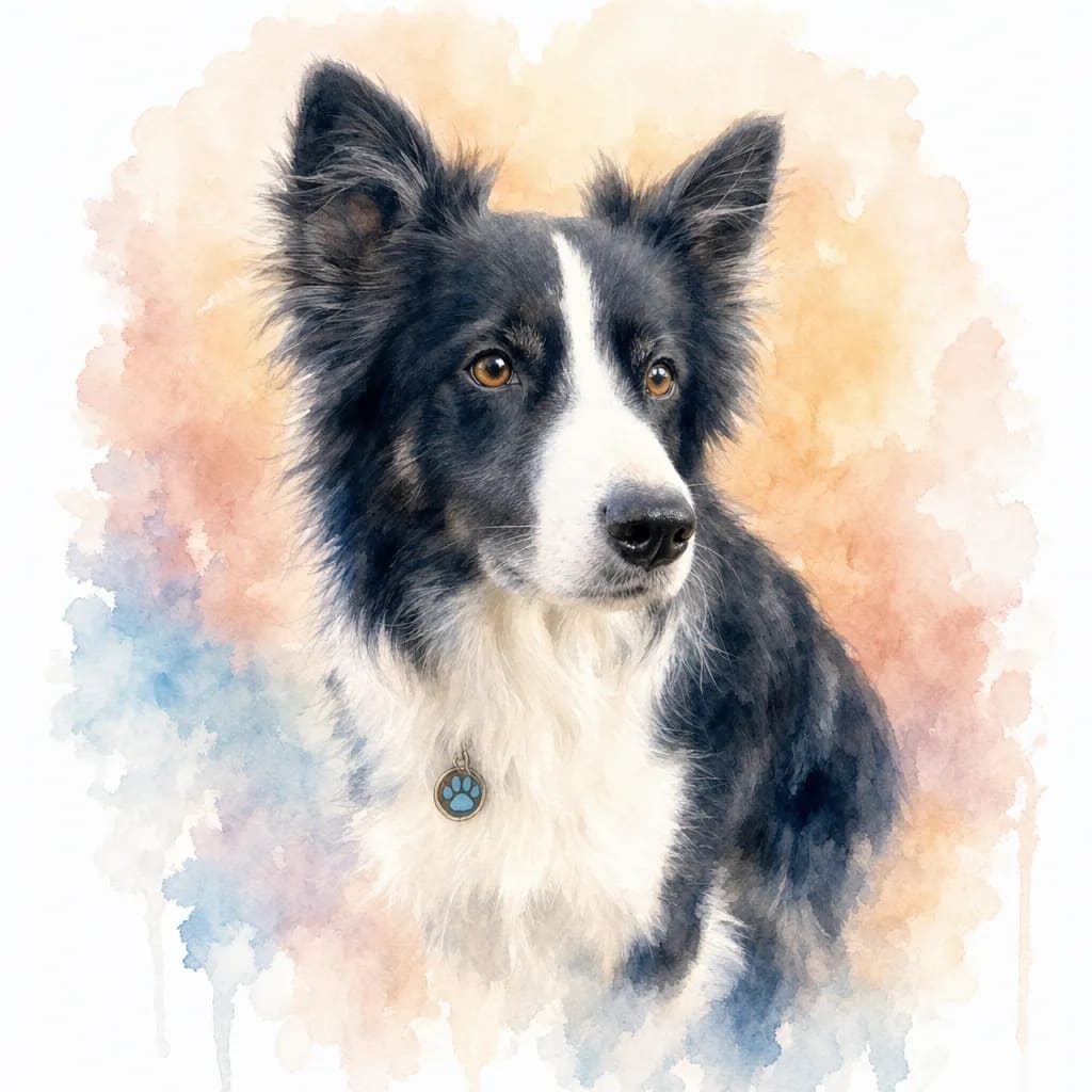 Watercolor custom dog portrait — transformed from photo