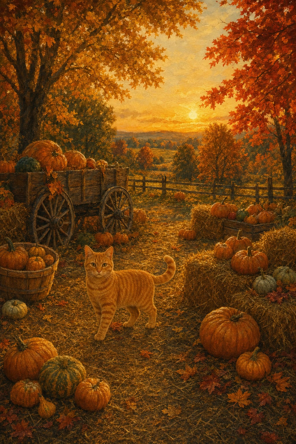 fall pet portrait of a golden retriever named Riley in an autumn pumpkin patch