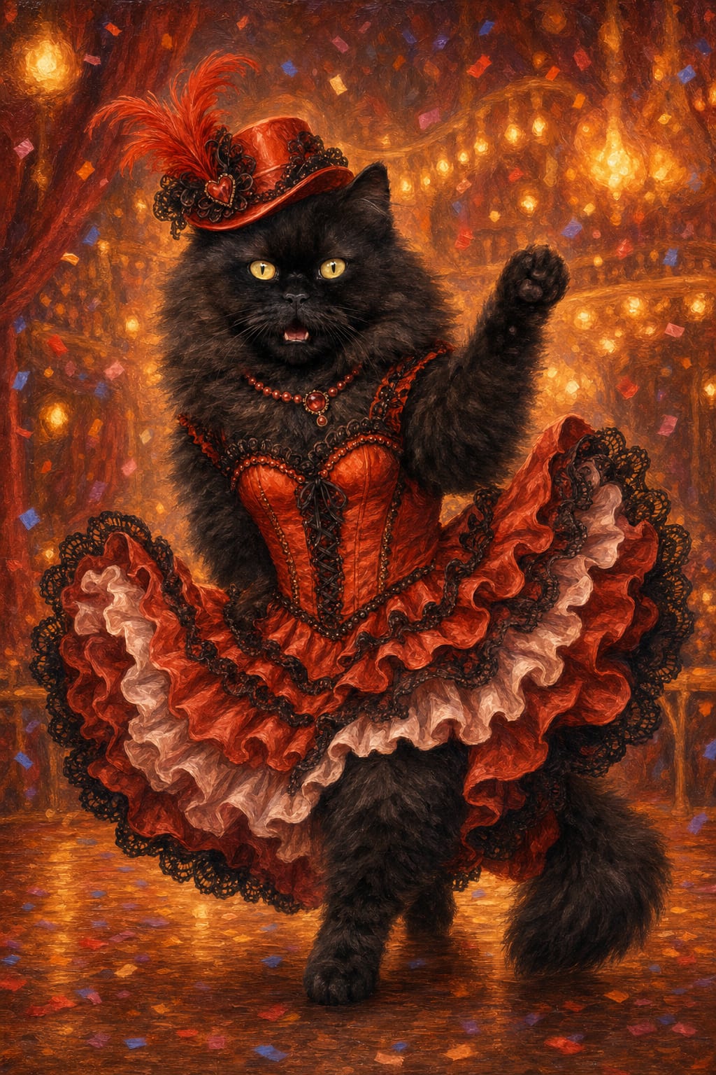 Framed Moulin Rouge cabaret pet portrait canvas print ready to hang