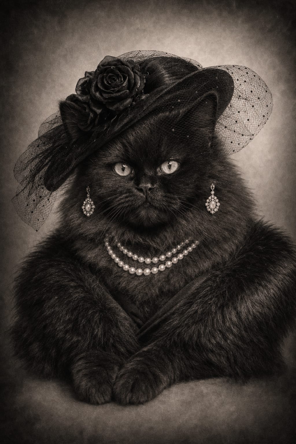 Custom elegant glamour pet portrait made from one photo with warm sepia tones