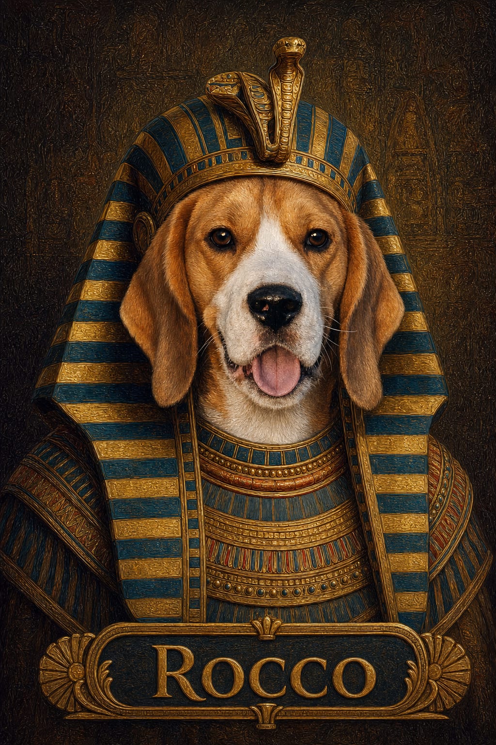 Pet styled as an Egyptian ruler in aged gold and deep brown tones