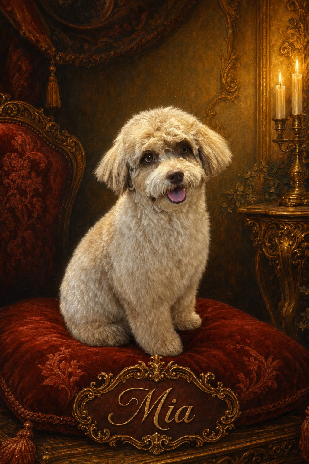 Custom royal oil painting pet portrait made from one photo with renaissance brushwork