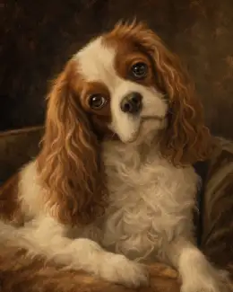 Lot 02 — Family Quarters — A companion dog placed in the domestic register: alert, familiar, and close enough to feel present.