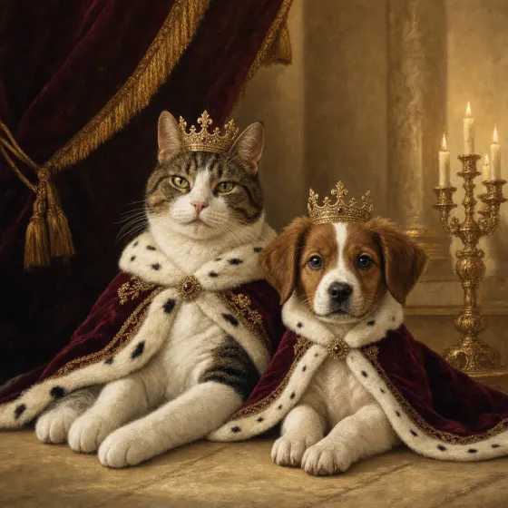 Same multi-pet group in Royal Family style.