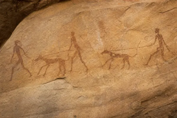 An ancient depiction of a dog from prehistoric rock art — the dog as a worthy subject for ten thousand years of visual culture