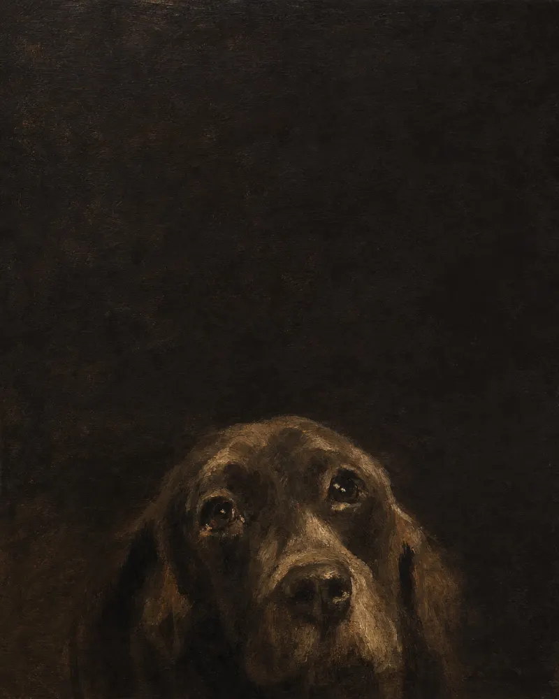 A classical-oil dog painting illustrating the section: Goya and the Solitary Dog. Pet Pic Portraits / dogoilpaintings.com.