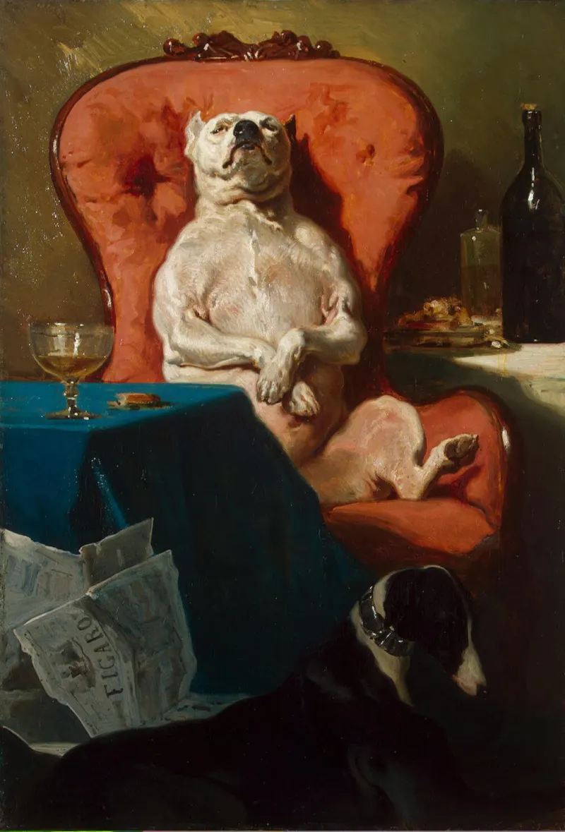 Alfred de Dreux, Pug in an Armchair (c. 1857). Private collection.