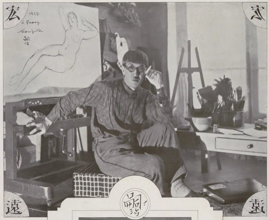 Tsuguharu Foujita in Paris, 1927 — pre-1929 photograph in the public domain.