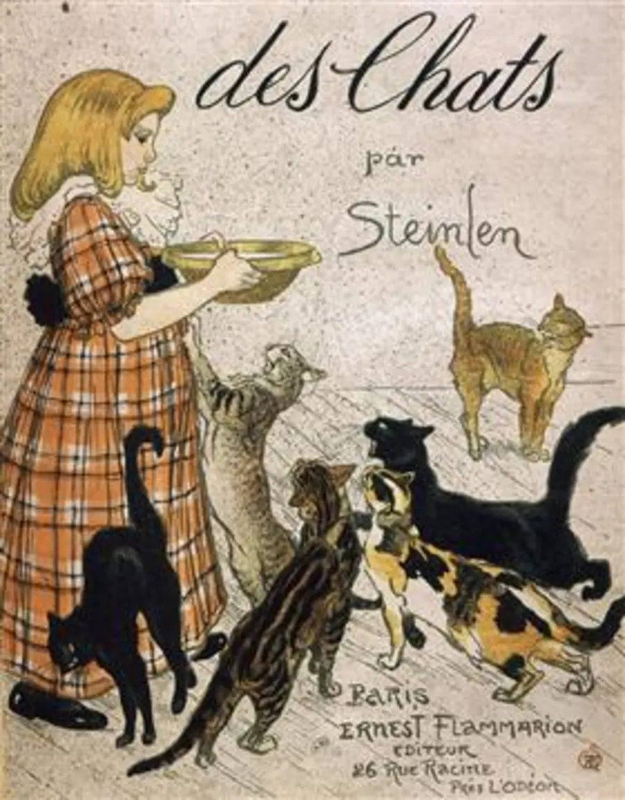 Plate from Des Chats (1898) by Théophile Steinlen — a cat in mid-stride, lithograph.