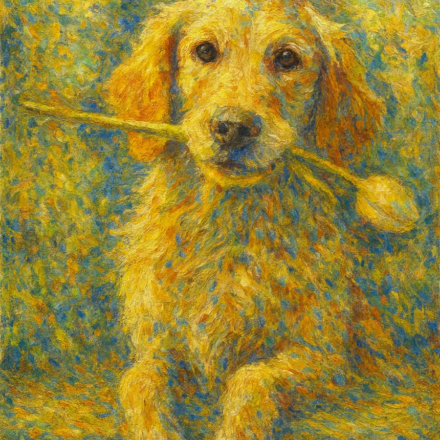 The same dog rendered in the Impressionist register