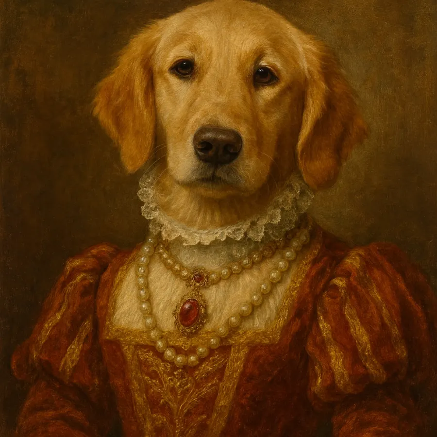 The same dog rendered in the Royal Queen register