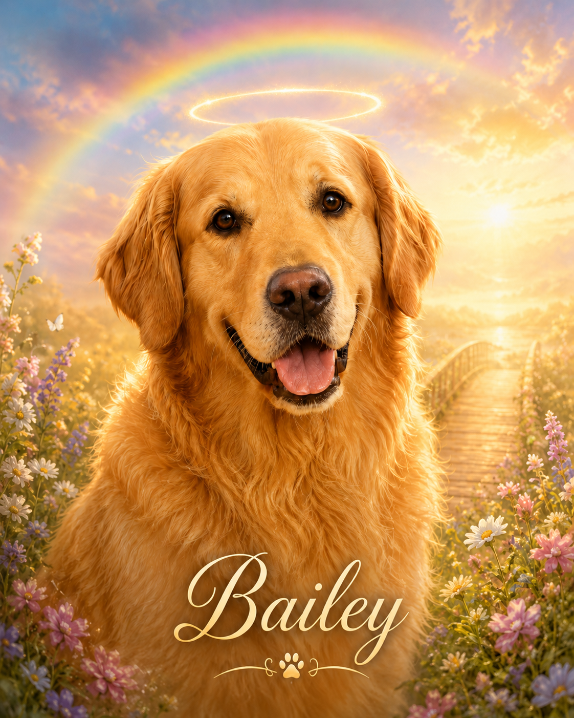 Rainbow Bridge Memorial pet portrait style