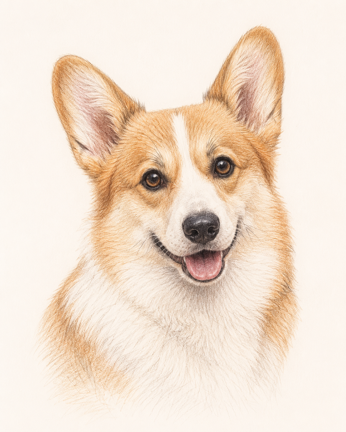 Colored pencil pet portrait — layered colored pencil pet drawing made from a photo