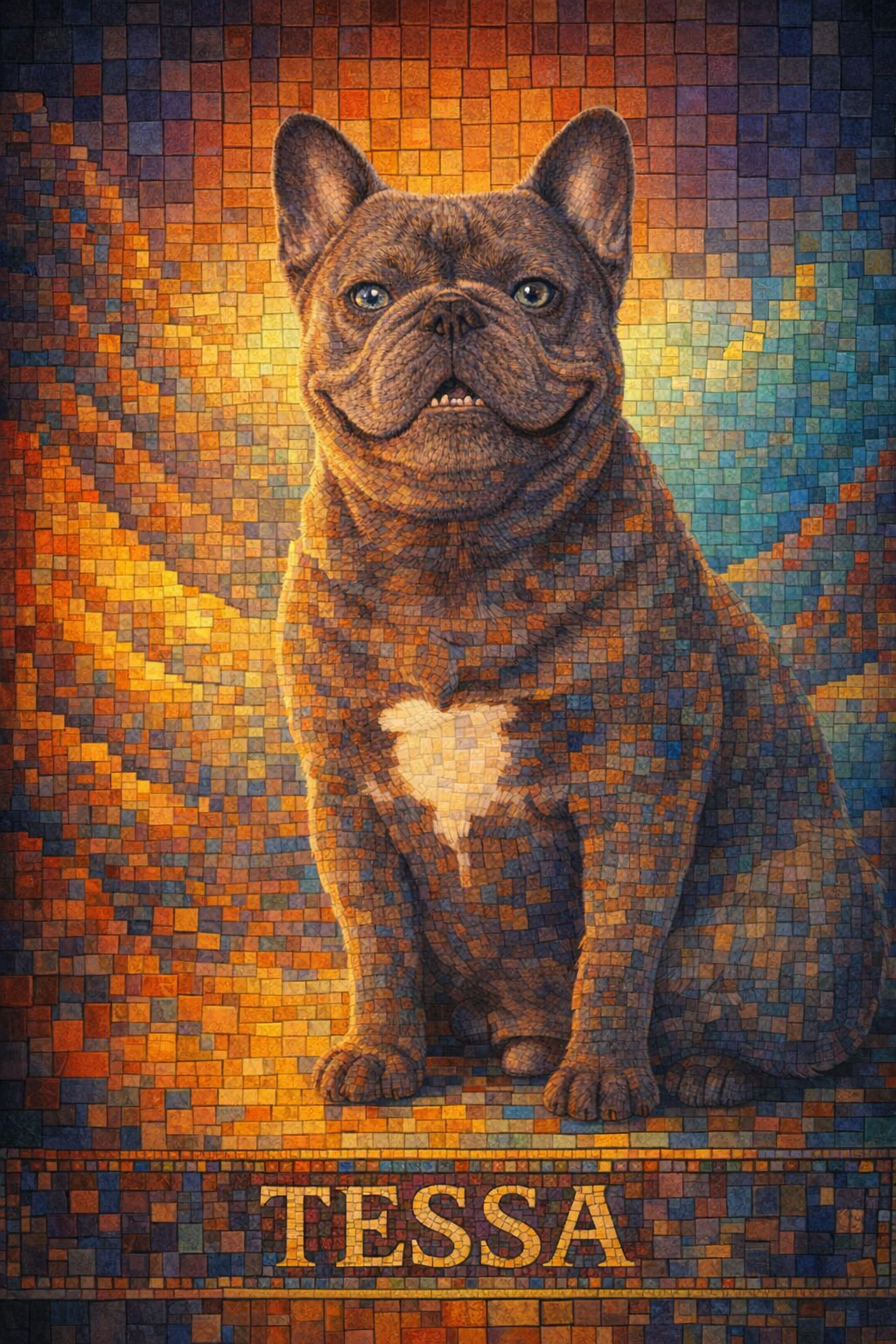 tile mosaic pet art of a brown dog