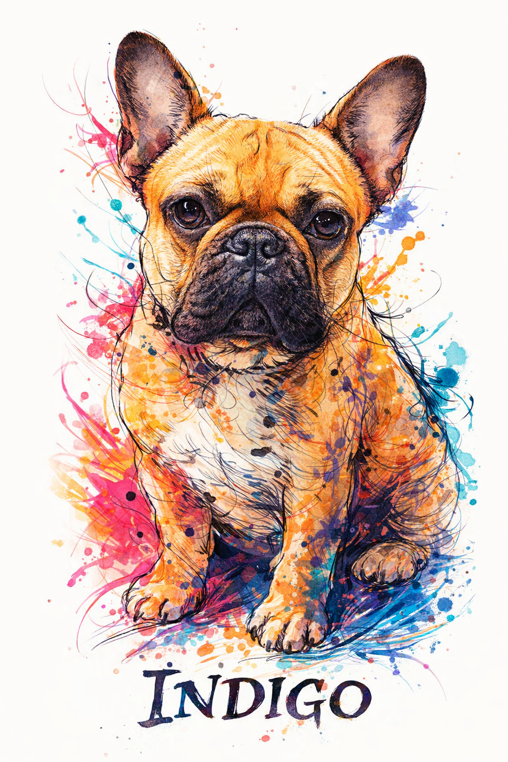 Wildstroke style colorful pet portrait on canvas, ready to hang