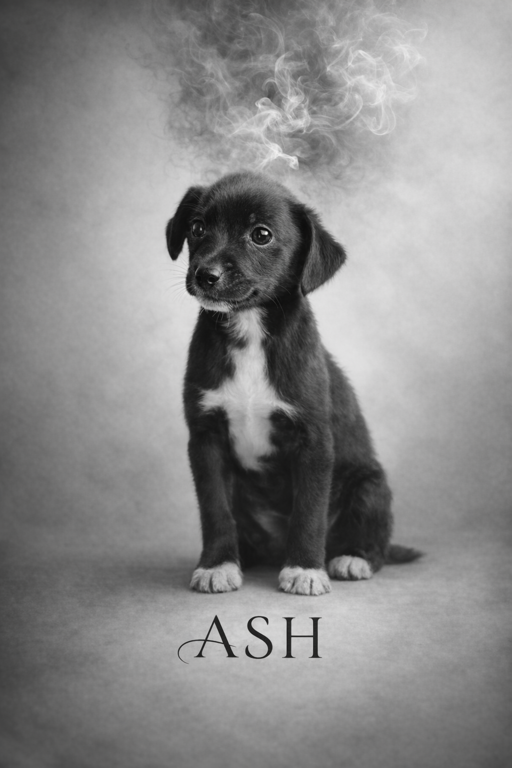 High-contrast grayscale dog portrait framed and ready to hang