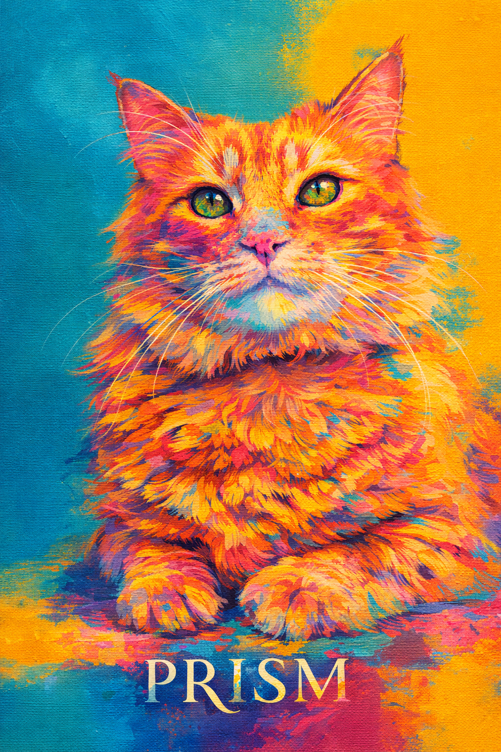 Custom colorful abstract pet portrait made from one photo with bold painterly color