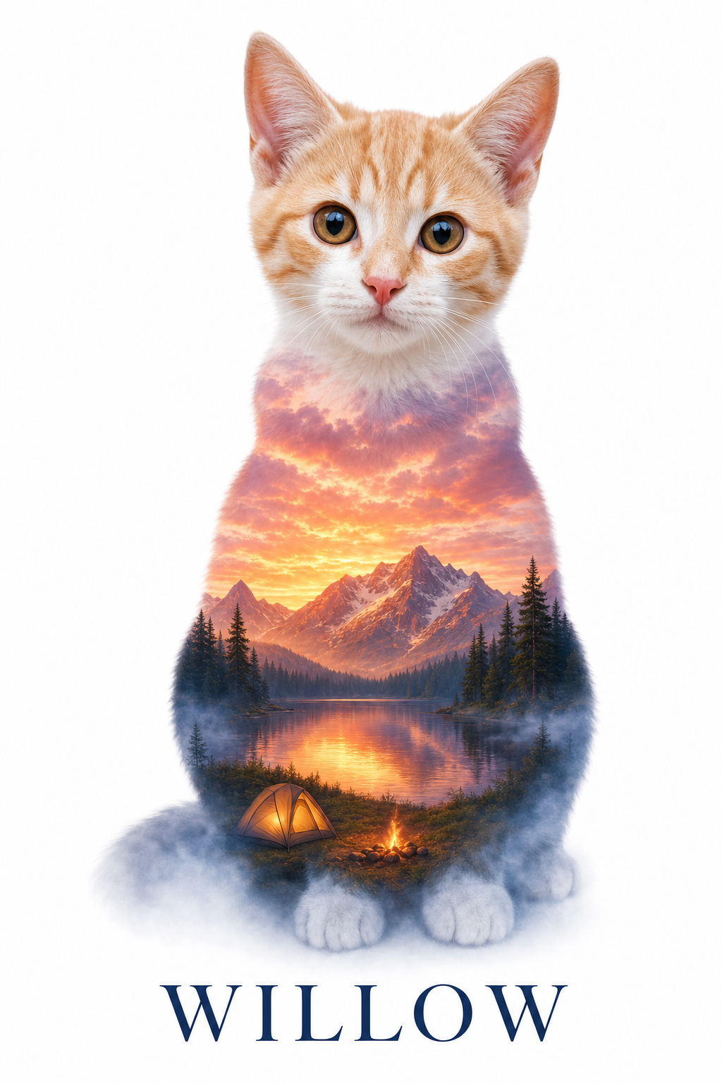 mountain landscape pet portrait on a clean white background