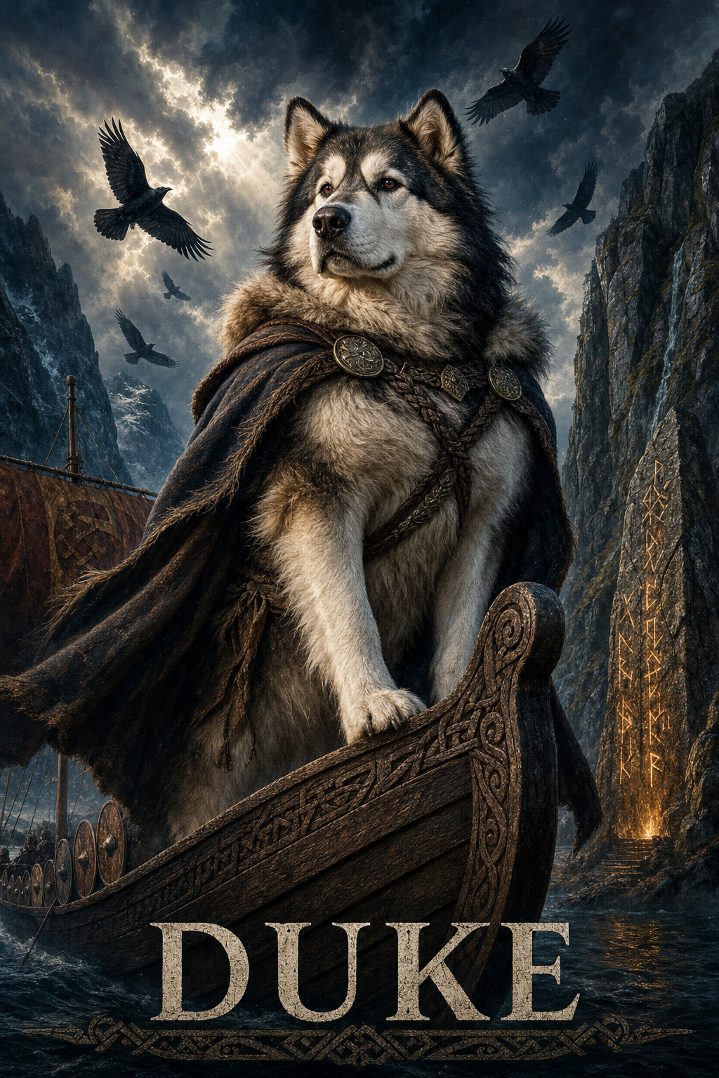 Viking pet portrait style