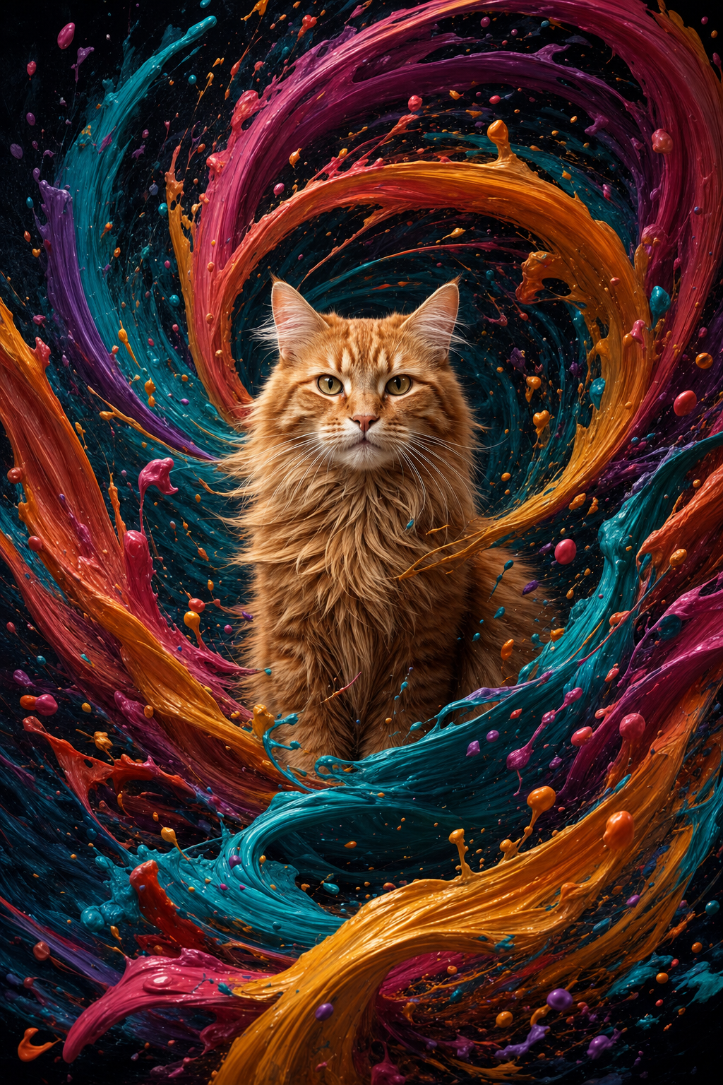 Custom abstract pet portrait with a semi-realistic face and gestural impasto brushwork