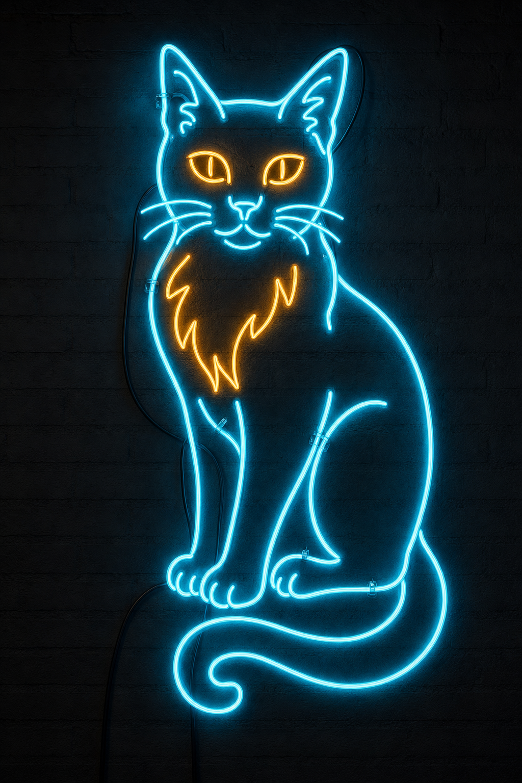 Custom neon pet portrait with painterly brushwork and soulful glowing eyes