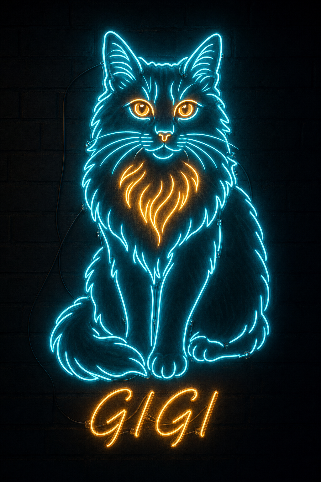 Neon glow pet portrait printed on acrylic, framed and ready to hang