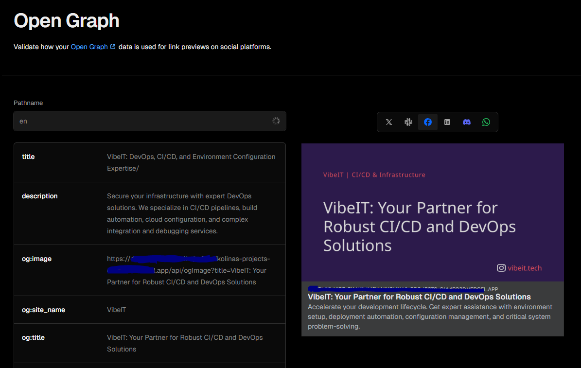 My OG image appeared, beautifully rendered and dynamically generated. Vercel Open Graph Image