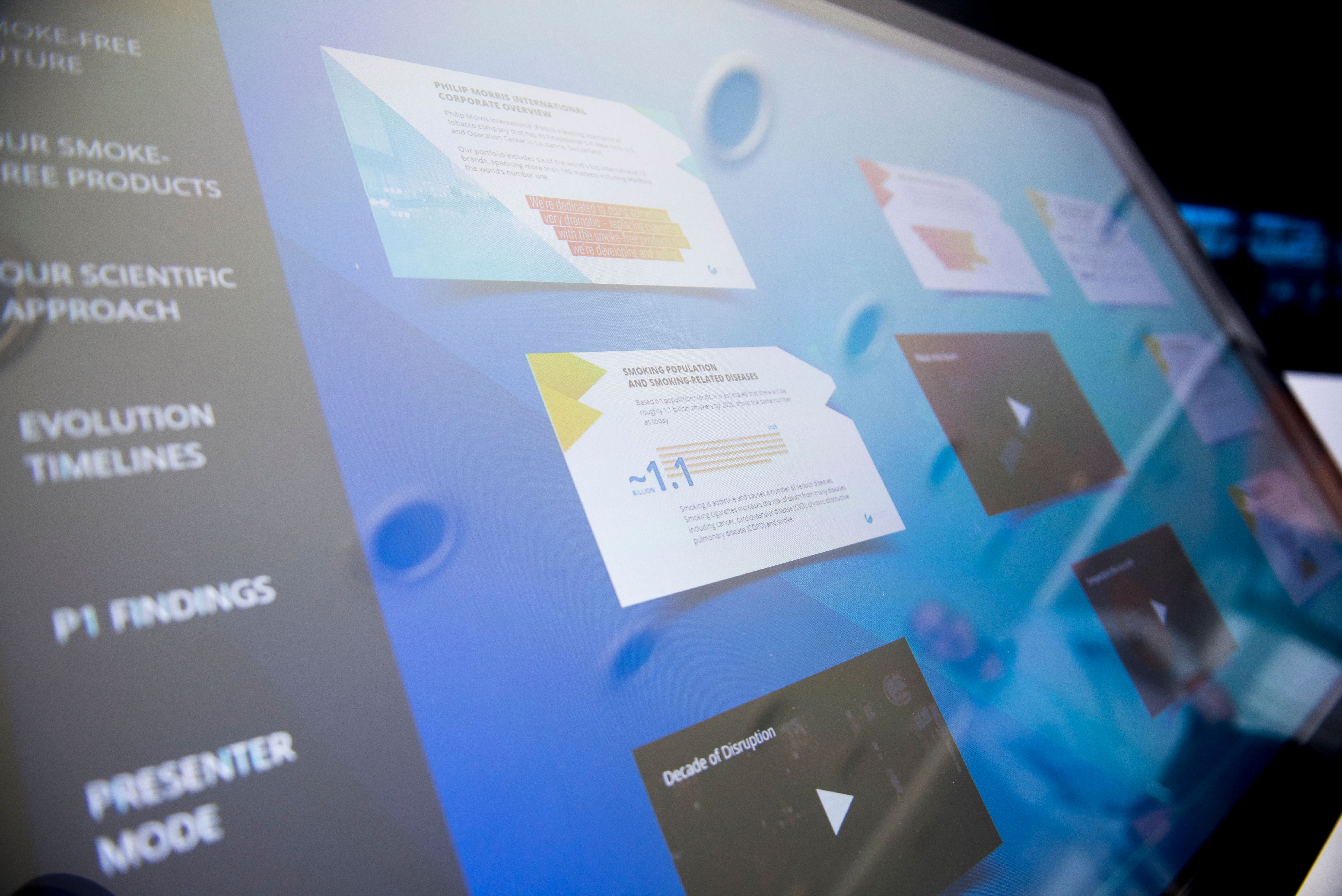 Research presentation slide with a large glossy 3D pie chart distracting from a concise scientific conclusion