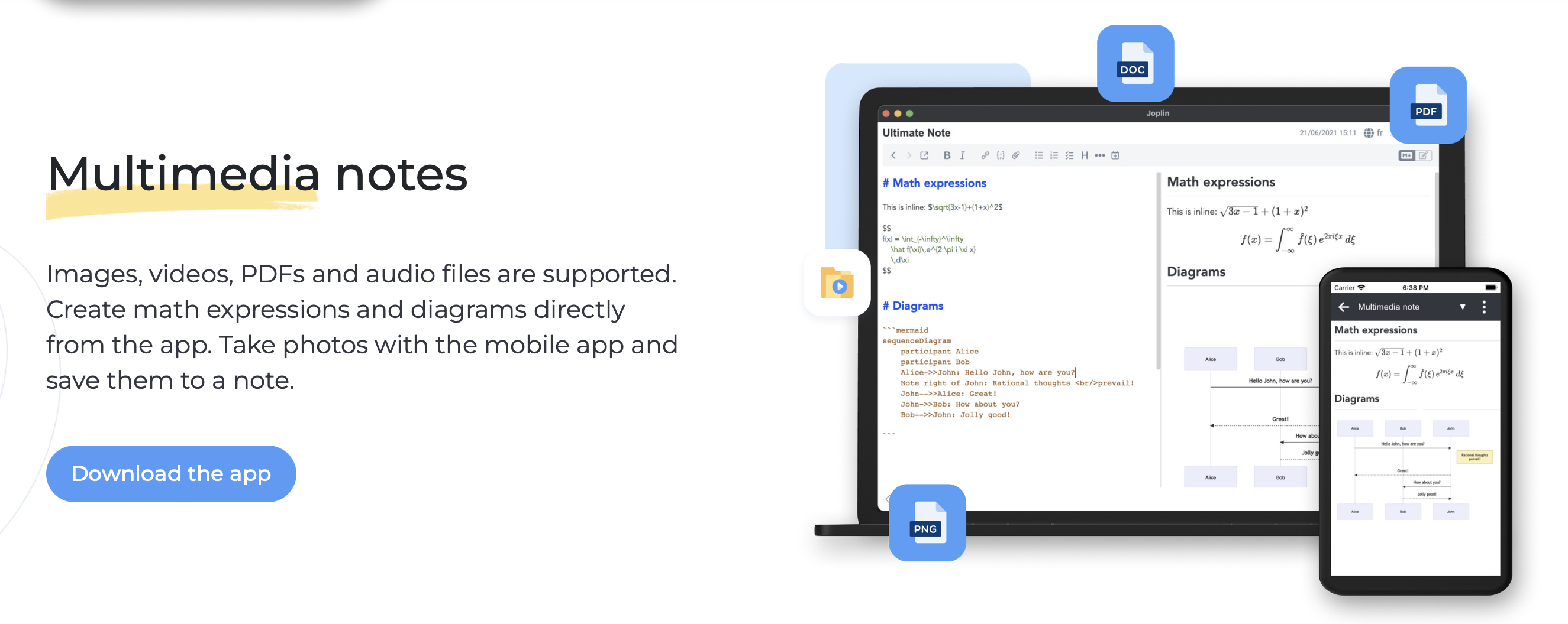 Joplin multimedia notes with images, audio, and video support
