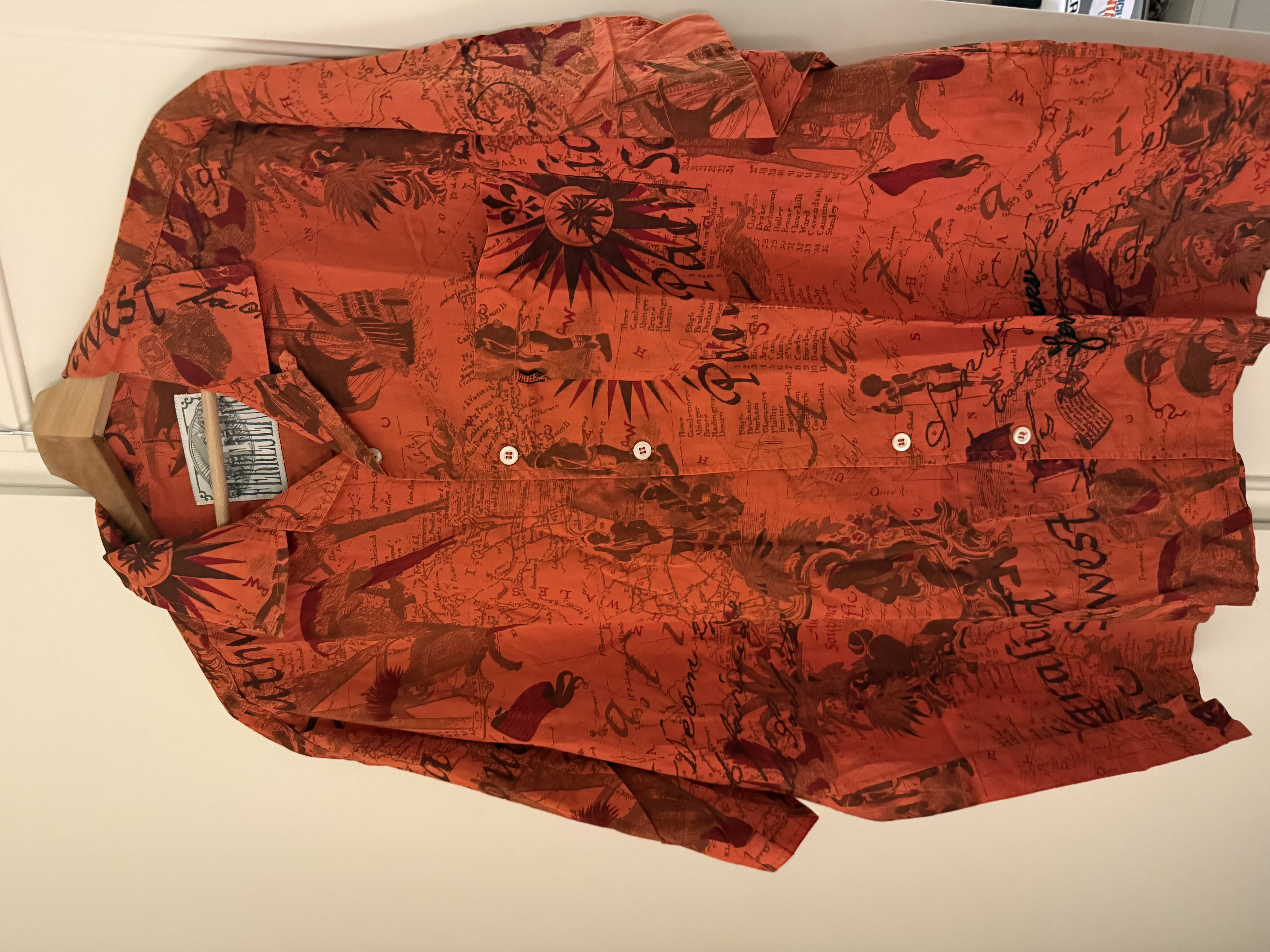 Vintage Exotic Print Shirt Terracotta 90s All-over