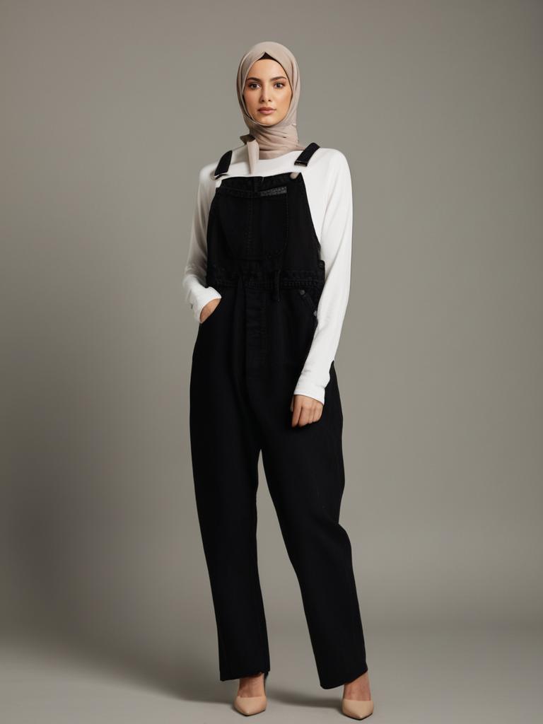 Moschino Black Denim Dungarees 90s Oversize