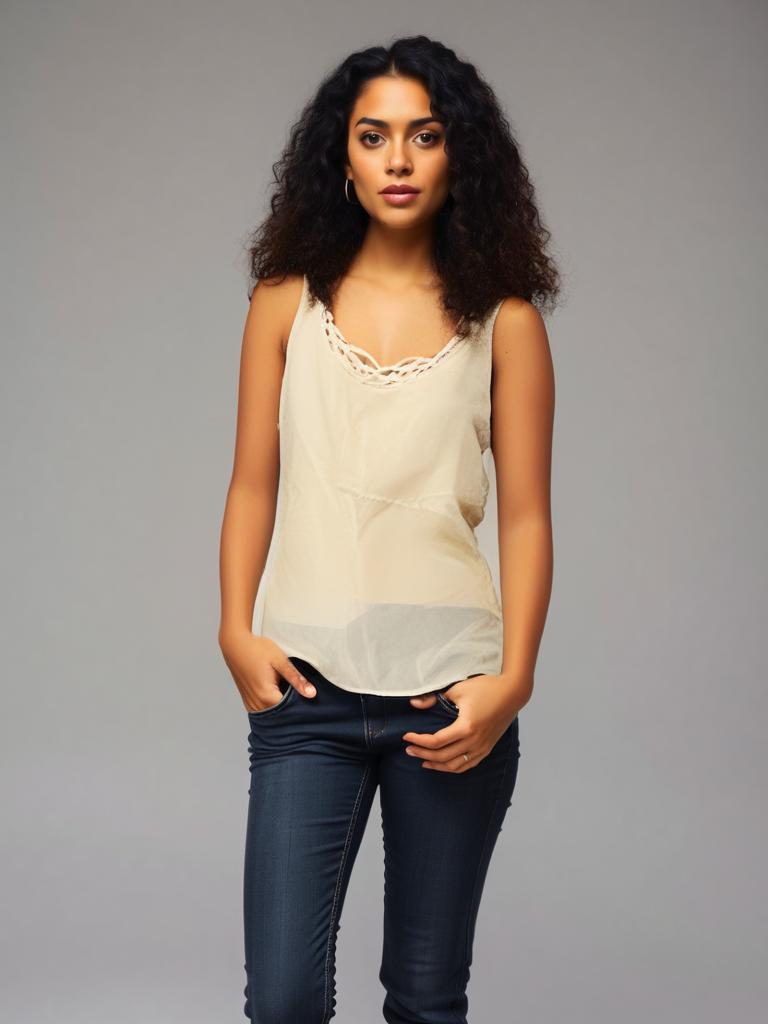 Cream Cotton Tank Top, Braided Neckline, Y2K