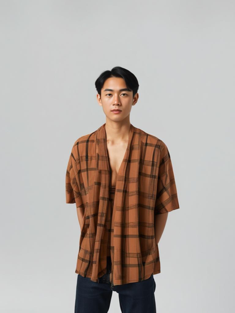 Vintage Plaid Cardigan Orange & Brown 90s Short Sleeve