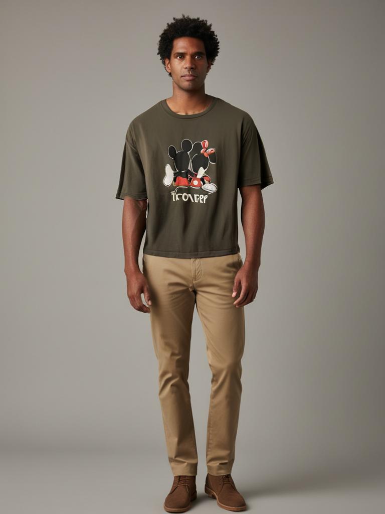 Mickey & Minnie 'Forever' Graphic T-Shirt Y2K Khaki Green