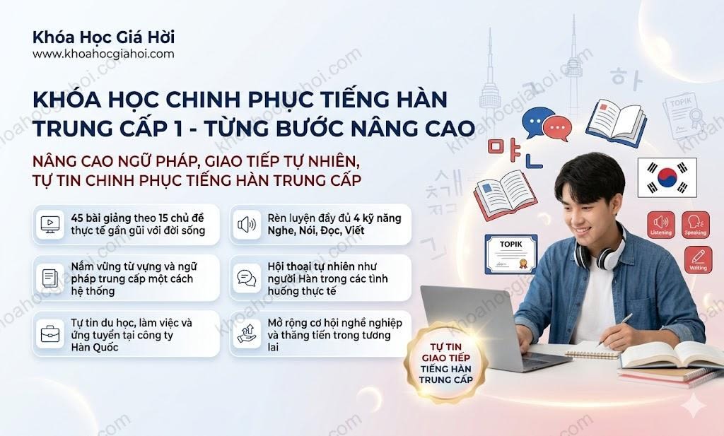 Khóa Học Chinh Phục Tiếng Hàn Trung Cấp 1 - Từng Bước Nâng Cao