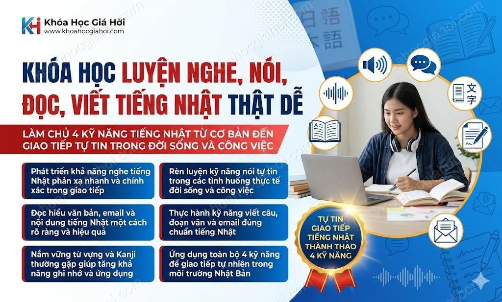 Khóa Học Luyện Nghe, Nói, Đọc, Viết Tiếng Nhật Thật Dễ
