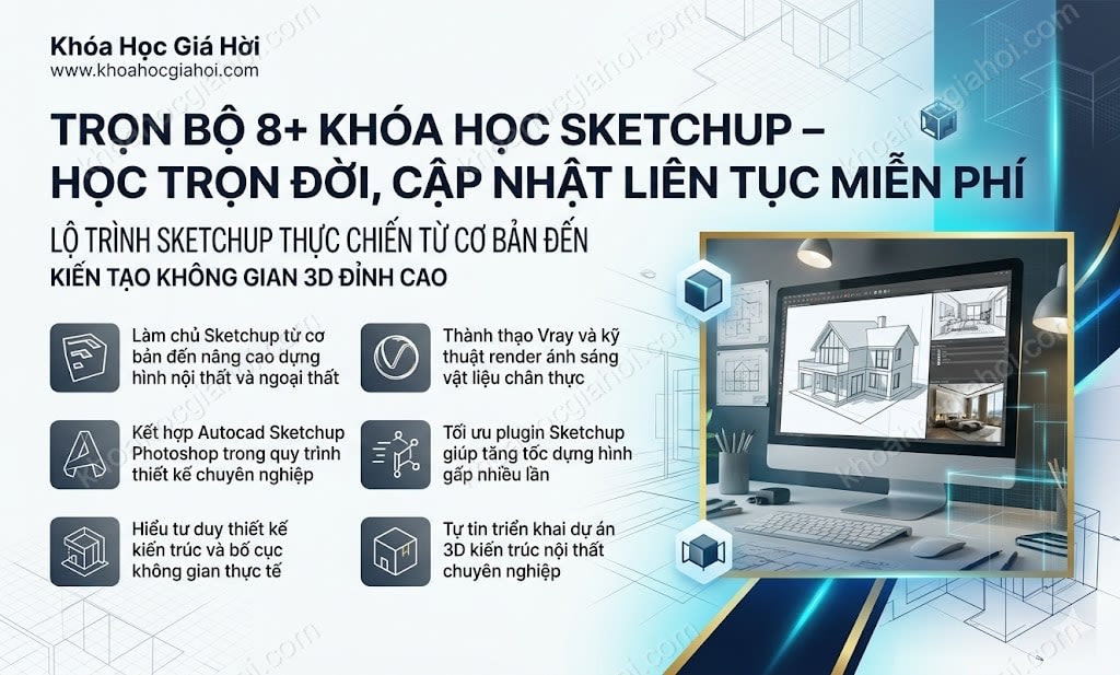 Trọn Bộ 8+ Khóa Học Sketchup – Học Trọn Đời, Cập Nhật Liên Tục Miễn Phí