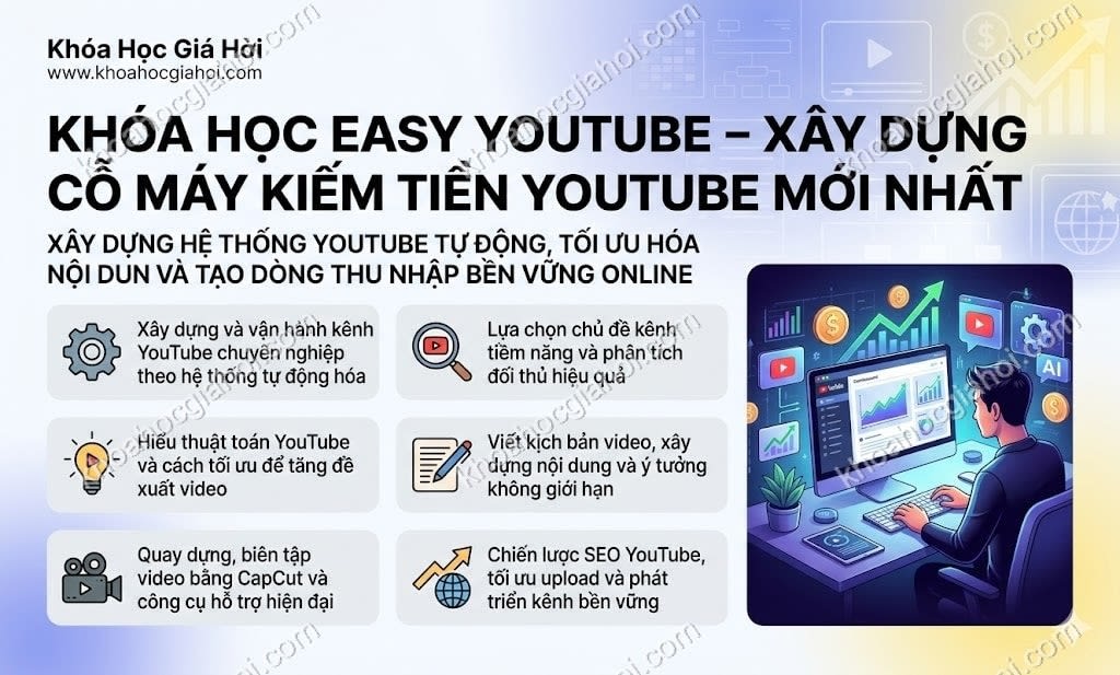 Khóa Học Easy Youtube – Xây Dựng Cỗ Máy Kiếm Tiền Youtube Mới Nhất