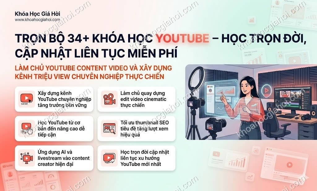 Trọn Bộ 34+ Khóa Học Youtube – Học Trọn Đời, Cập Nhật Liên Tục Miễn Phí