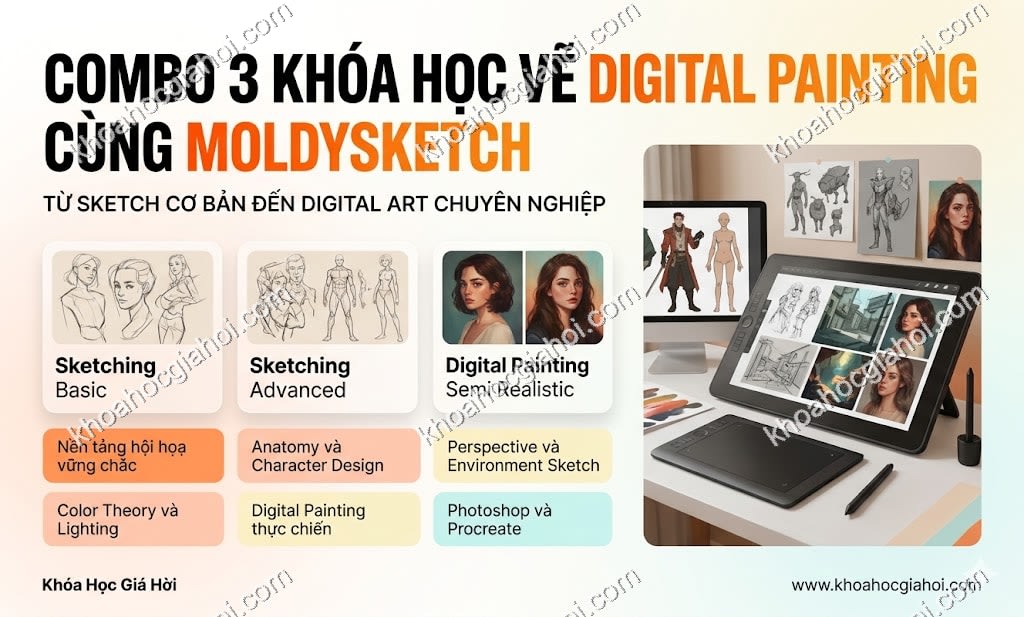 Combo 3 Khóa Học Vẽ Digital Painting Cùng Moldysketch Combo 3 Khóa Học Vẽ Digital Painting Cùng Moldysketch