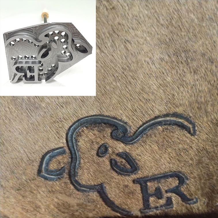 Hierro de marca logo ER — resultado en toro